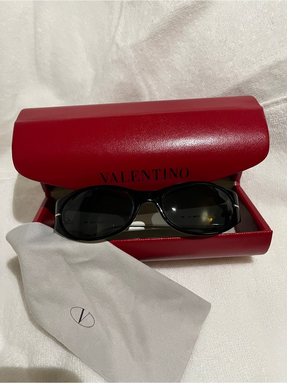 Valentino V3001S Sunglasses Black-White - Silver Accents Made in Italy with Case